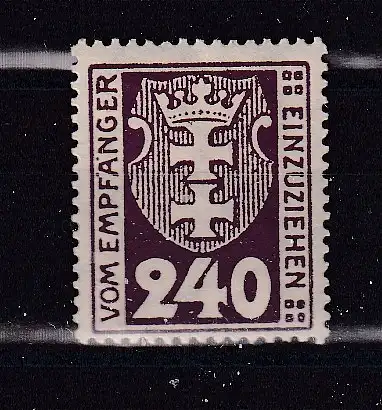 Freie Stadt Danzig Portomarken  Nr 9 Falz / Gummimängel / *
