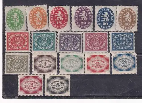 Altdeutschland Bayern Dienstmarken  Nr 44/61 Falz / Gummimängel / *