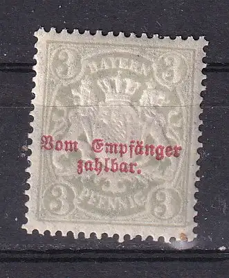 Altdeutschland Bayern Portomarken  Nr 10 Falz / Gummimängel / *