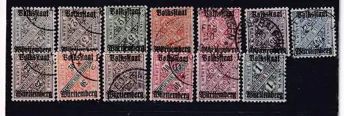 Altd. Württemberg Dienstmarken  Nr 259/70 Gestempelt (Posten)