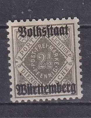 Altd. Württemberg Dienstmarken  Nr 258 Falz / Gummimängel / *