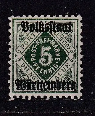 Altd. Württemberg Dienstmarken  Nr 260 Falz / Gummimängel / *