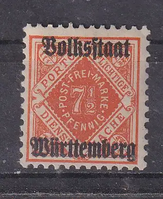 Altd. Württemberg Dienstmarken  Nr 261 Falz / Gummimängel / *