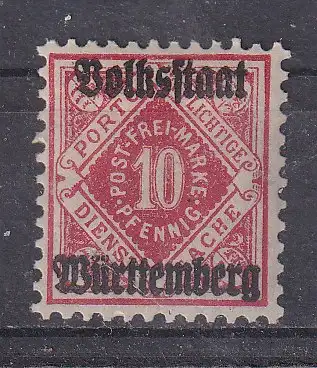 Altd. Württemberg Dienstmarken  Nr 262 Falz / Gummimängel / *