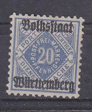 Altd. Württemberg Dienstmarken  Nr 264 Falz / Gummimängel / *