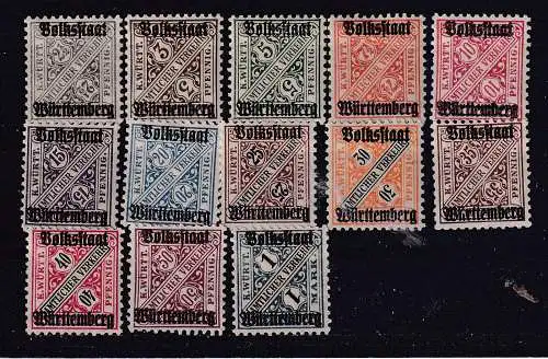 Altd. Württemberg Dienstmarken  Nr 258/70 Falz / Gummimängel / *