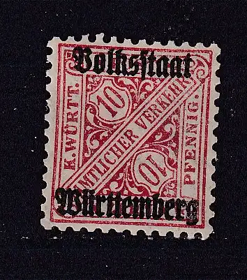 Altd. Württemberg Dienstmarken  Nr 262 Falz / Gummimängel / *