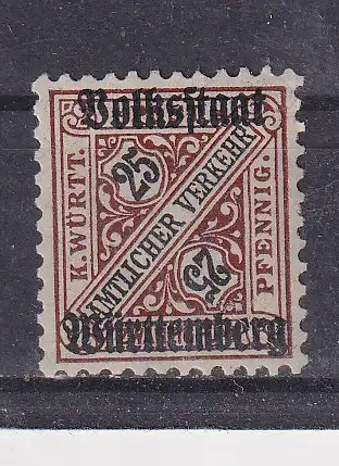 Altd. Württemberg Dienstmarken  Nr 265 Falz / Gummimängel / *