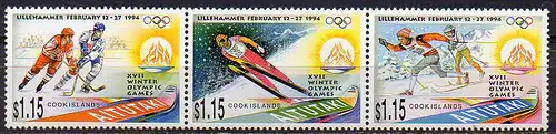 Aitutaki, Mi-Nr. 713 - 715 **, ZD, kompl., Olympische Winterspiele Lillehammer 1994