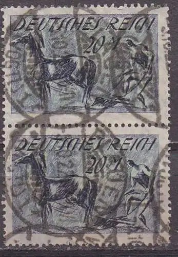 Deutsches Reich, Mi-Nr. 196 gest., senkrechtes Paar, WZ 2 Waffeln, Pflüger