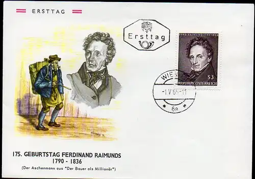 Österreich, Mi-Nr. 1183 auf FDC, Ferdinand Raimunds