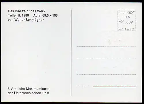 Österreich, Mi-Nr. 1855 auf Maxi-Karte, Ersttag, Moderne Kunst - \\\"Auflösung\\\" von W. Schmögner