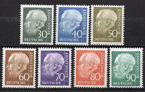BRD, Mi-Nr. 259 x - 265 x **, kompl., DS Bundespräsident Theodor Heuss II