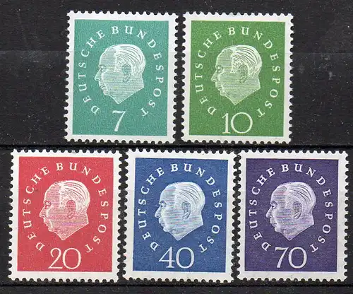 BRD, Mi-Nr. 302 - 306 **, kompl., DS Bundespräsident Theodor Heuss III