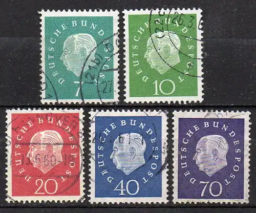 BRD, Mi-Nr. 302 - 306 gest., kompl., DS Bundespräsident Theodor Heuss III