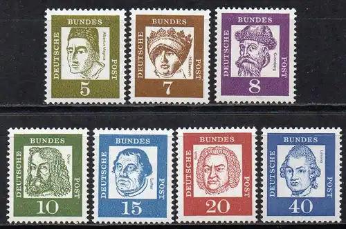 BRD, Mi-Nr. 347 x - 355 x  **, Papier ohne Fluoreszenz, kompl., DS Bedeutende Deutsche
