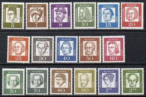 BRD, Mi-Nr. 347 y - 362 y **, Papier fluoreszierend, kompl., DS Bedeutende Deutsche