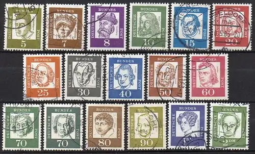 BRD, Mi-Nr. 347 y - 362 y gest., Papier fluoreszierend, kompl., DS Bedeutende Deutsche