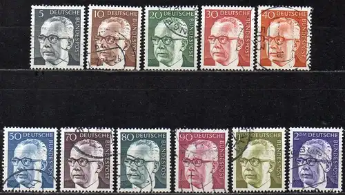 BRD, Mi-Nr. 635 - 645 gest., kompl., DS Bundespräsident Gustav Heinemann