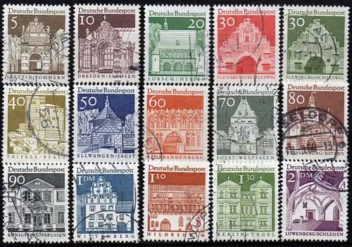 BRD, Mi-Nr. 489 - 503 gest., kompl., DS Deutsche Bauwerke aus zwölf Jahrhunderten