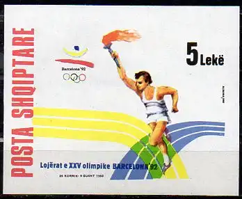 Albanien, Block-Nr. 96 **, Olympische Spiele Barcelona 1992  - Fackellauf