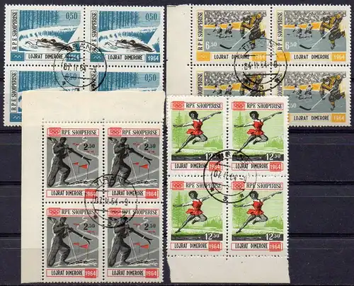 Albanien, Mi-Nr. 793 - 795 gest., kompl. im 4´er-Block, Olympische Winterspiele 1964 Innsbruck