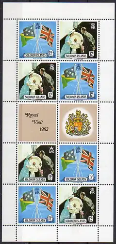 Salomon-Inseln, Mi-Nr. 474 - 475 **, 4 x im Kleinbogen mit Zierfeldern, Königlicher Besuch 1982