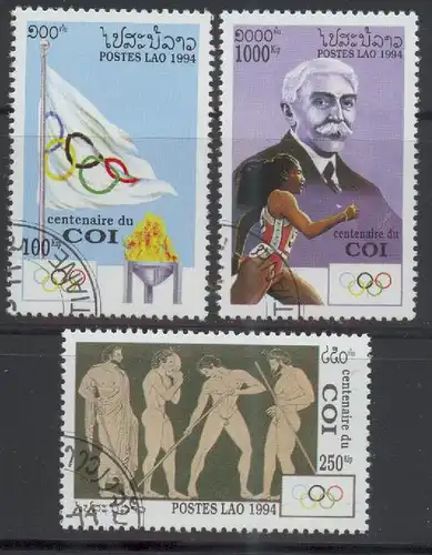 Laos, Mi-Nr. 1396 - 1398 gest., kompl., 100 Jahre Internationales Olympisches Kommitee (IOC)