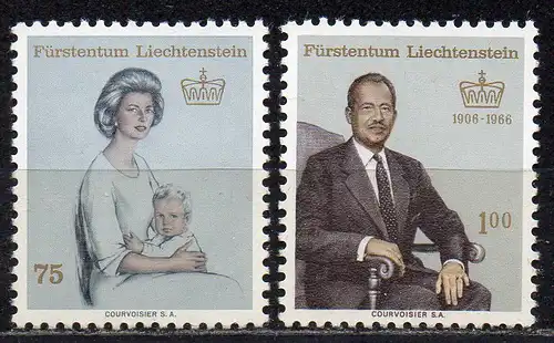 Liechtenstein, Mi-Nr. 459 + 464 **, Fürstin Gina + Fürst Franz Josef II.