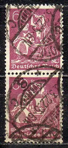 Deutsches Reich, Mi-Nr. 184 gest., senkrechter 2´er-Streifen, WZ Waffeln
