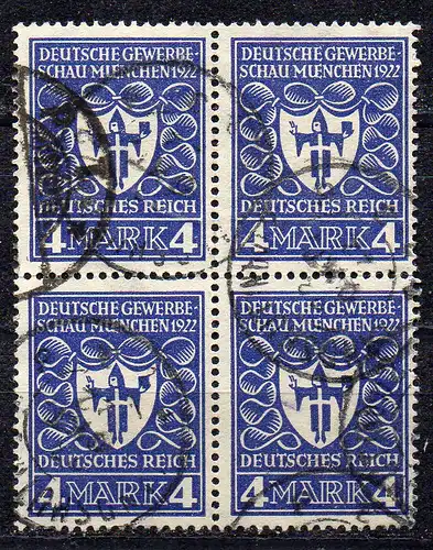 Deutsches Reich, Mi-Nr. 202 gest., 4´er-Block, Deutsche Gewerbeschau München