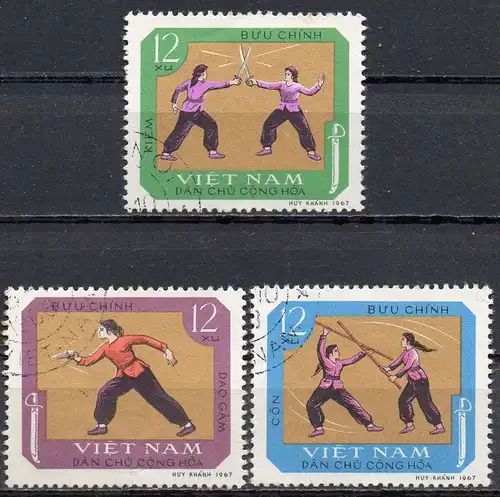 Vietnam - Nord, Mi-Nr. 544, 545 + 546 gest., traditionelle Sportarten