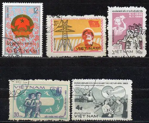 Vietnam, Mi-Nr. 1129, 1212, 1369, 1385 + 1654 gest.,