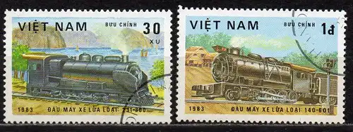Vietnam, Mi-Nr. 1291 + 1293 gest., Lokomotiven