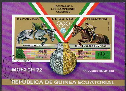 Äquatorial-Guinea, Block Mi-Nr. 20 gest., Olympische Sommerspiele München 1972, Springreiten