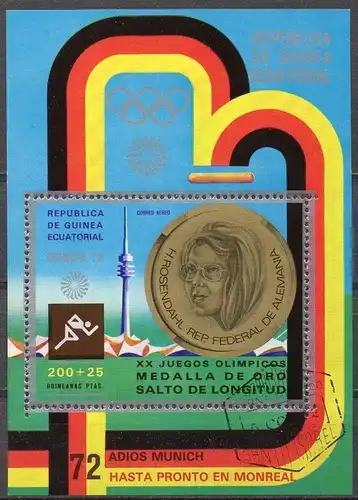 Äquatorial-Guinea, Block Mi-Nr. 40 gest., Olympische Sommerspiele München 1972, Medaillengewinner - Heide Rosendahl