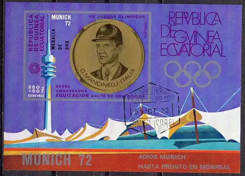 Äquatorial-Guinea, Block Mi-Nr. 41 gest., Olympische Sommerspiele München 1972, Medaillengewinner - G. Mancinelli