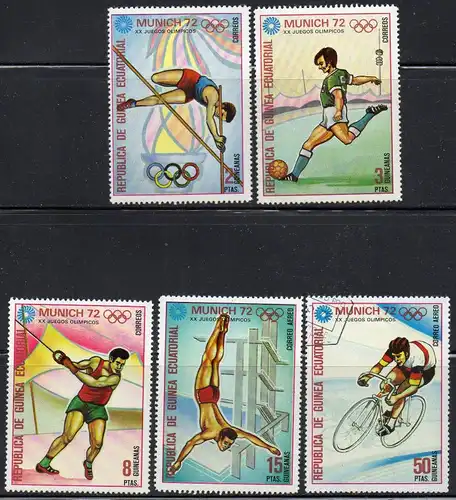 Äquatorial-Guinea, Mi-Nr. 109, 110, 112, 113 + 114 gest., Olympische Sommerspiele München 1972, div. Sportarten