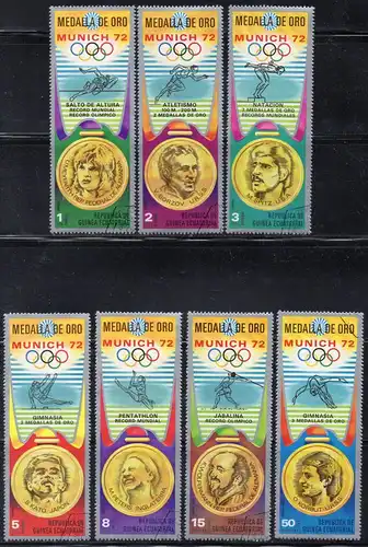 Äquatorial-Guinea, Mi-Nr. 163 - 169 gest., kompl., Olympische Sommerspiele München 1972, Goldmedaillengewinner