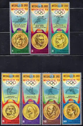 Äquatorial-Guinea, Mi-Nr. 163 - 169 **, kompl., Olympische Sommerspiele München 1972, Goldmedaillengewinner