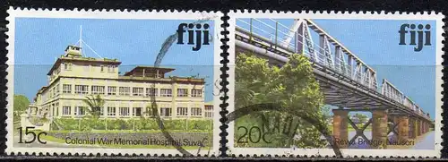 Fidschi - Inseln, Mi-Nr. 406 I X + 408 I X gest., Gebäude + Brücke