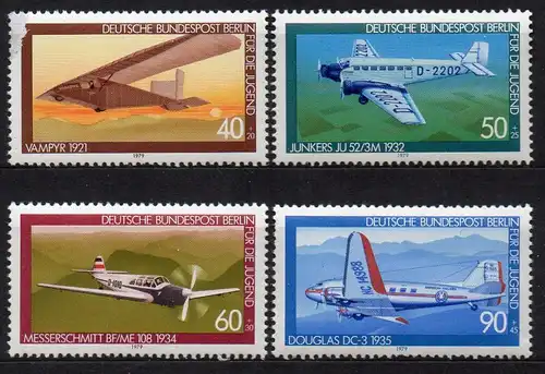 Berlin, Mi-Nr. 592 - 595 **, kompl., Jugend 1979 - Luftfahrt