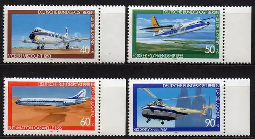 Berlin, Mi-Nr. 617 - 620 **, kompl., Rand rechts, Jugend 1980, Luftfahrt