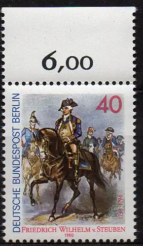 Berlin, Mi-Nr. 628 **, Oberrand, 250. Geburtstag von General von Steuben