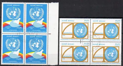 Guinea-Bissau, Mi-Nr. 879 - 880 gest., kompl. im 4´er-Block, 40 Jahre Vereinte Nationen UN