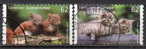 BRD, Mi-Nr. 3129 - 3130 gest., kompl., gestanzt, Tierkinder: Eichhörnchen + Wildkatze