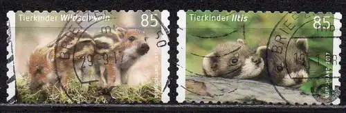 BRD, Mi-Nr. 3293 - 3294 gest., kompl., gestanzt, Tierkinder: Wildschwein und Iltis