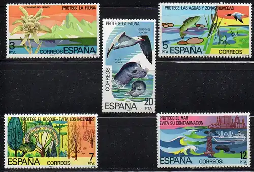 Spanien, Mi-Nr. 2361 - 2365 **, kompl., Naturschutz