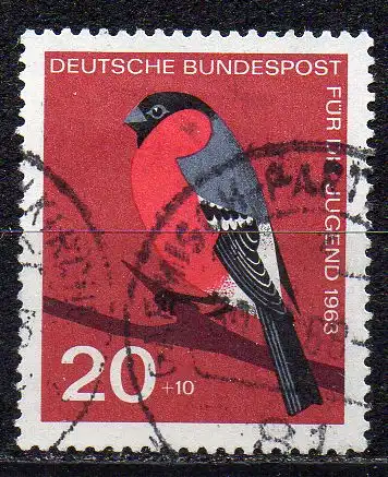 BRD, Mi-Nr. 403 gest., Jugend 1963: Vögel - Dompfaff (Gimpel)