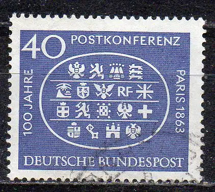 BRD, Mi-Nr. 398 gest., 100. Jahrestag der ersten internationalen Postkonferenz